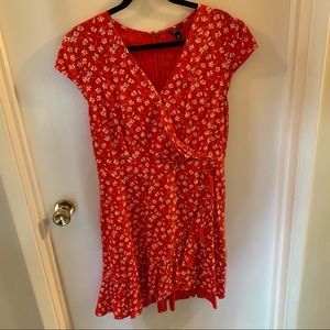 Red faux-wrap dress